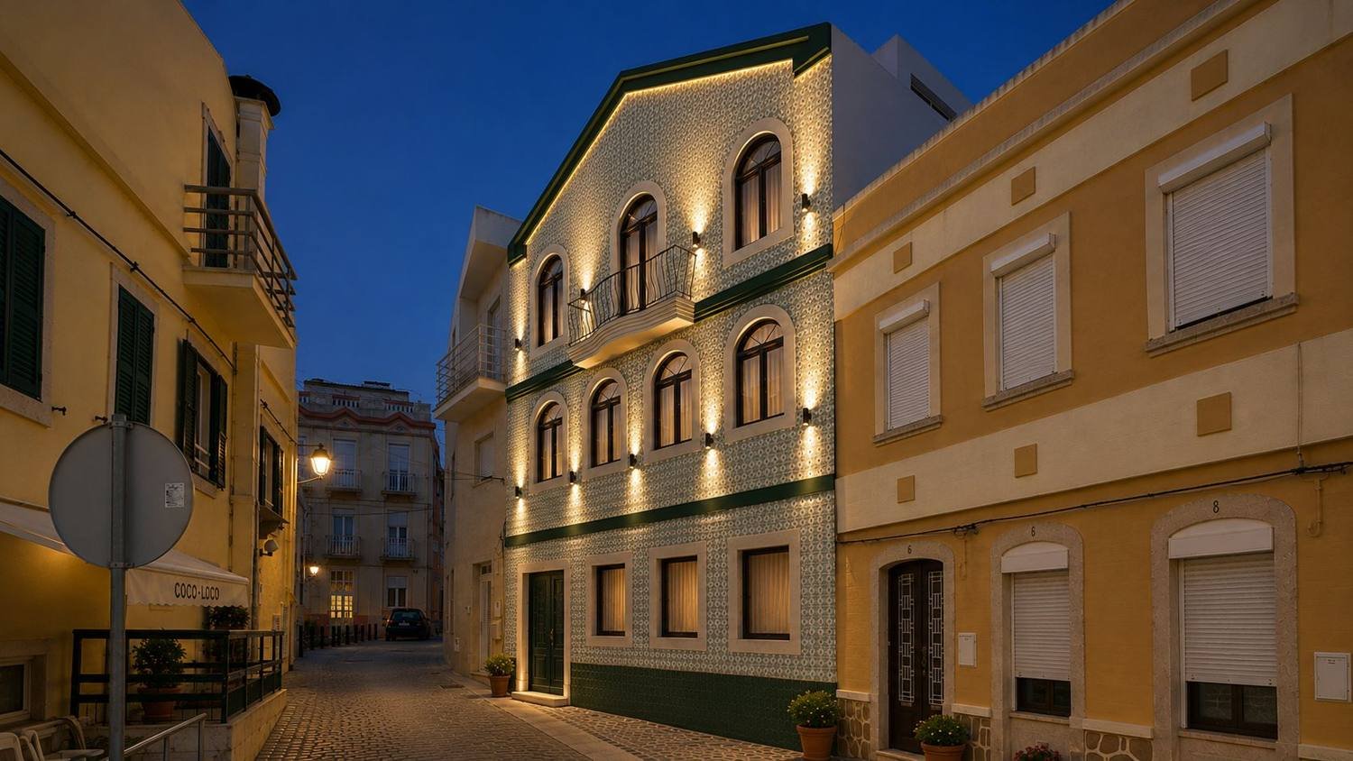 Façade lit at night