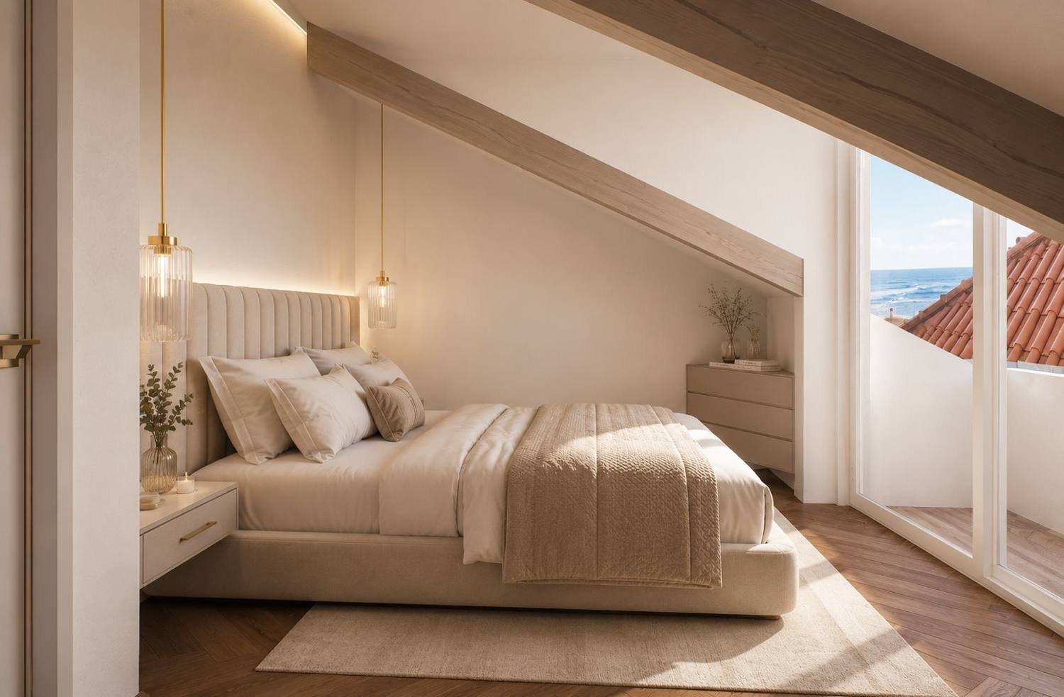 Duplex H: attic bedroom with sea view